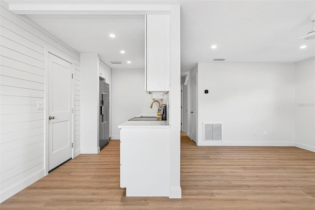 Interior, Kitchen, Recessed Lighting, Wood Texture Flooring