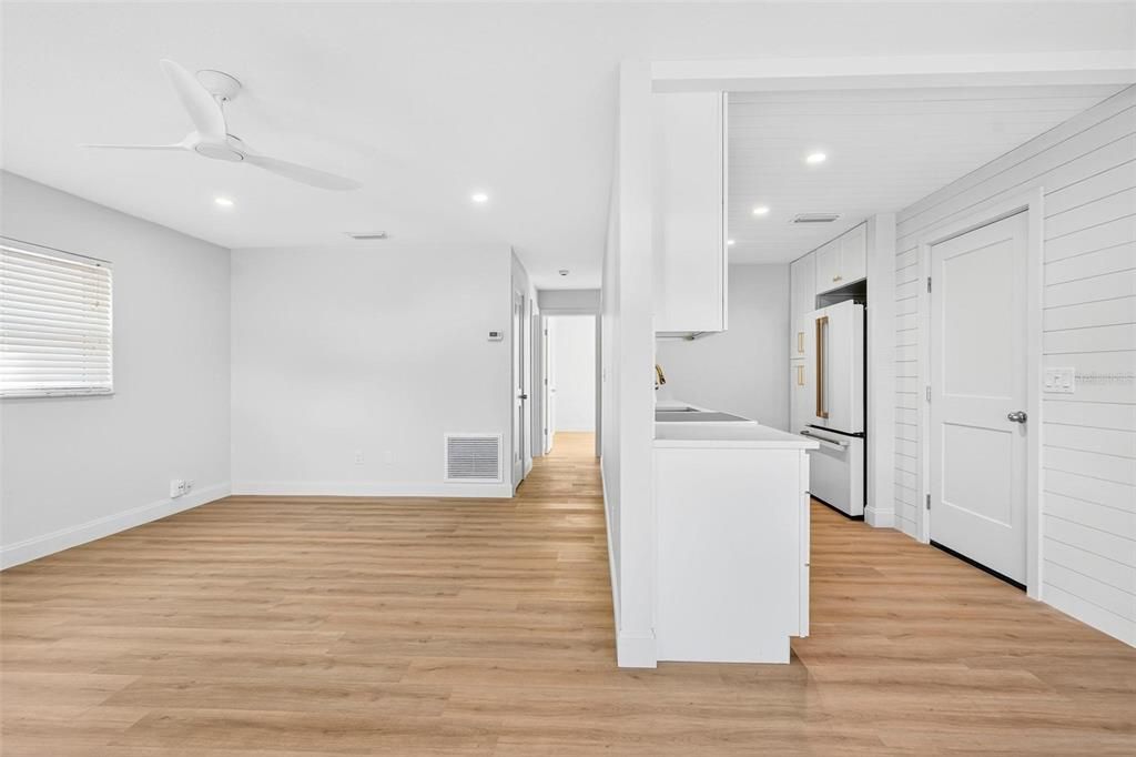 Interior, Kitchen, Recessed Lighting, Wood Texture Flooring