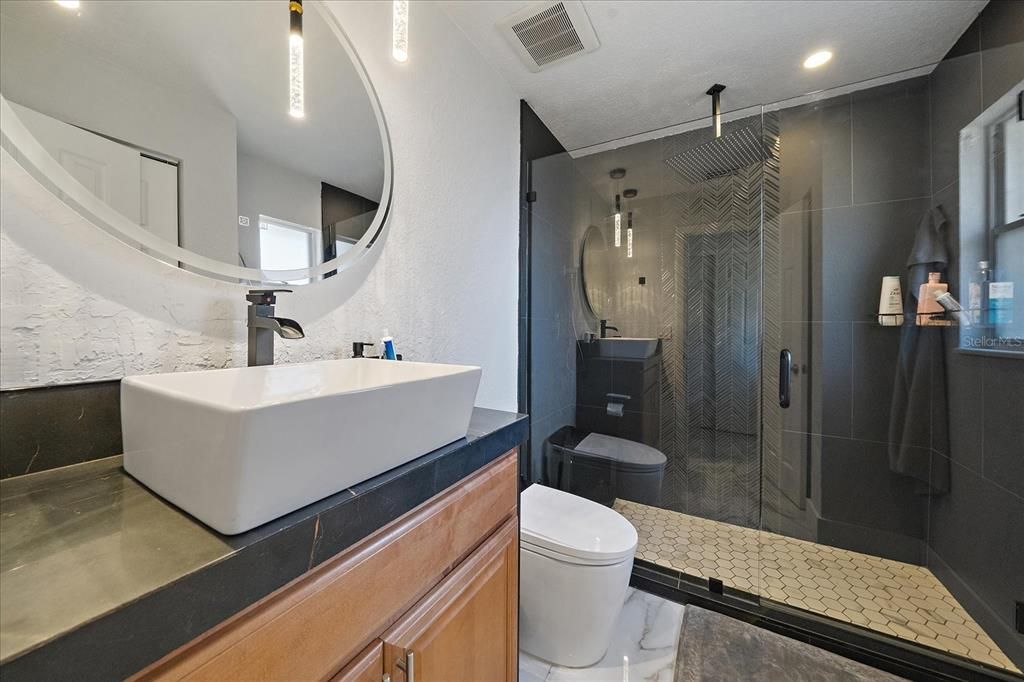 Bathroom, Glass Shower, Interior, Recessed Lighting