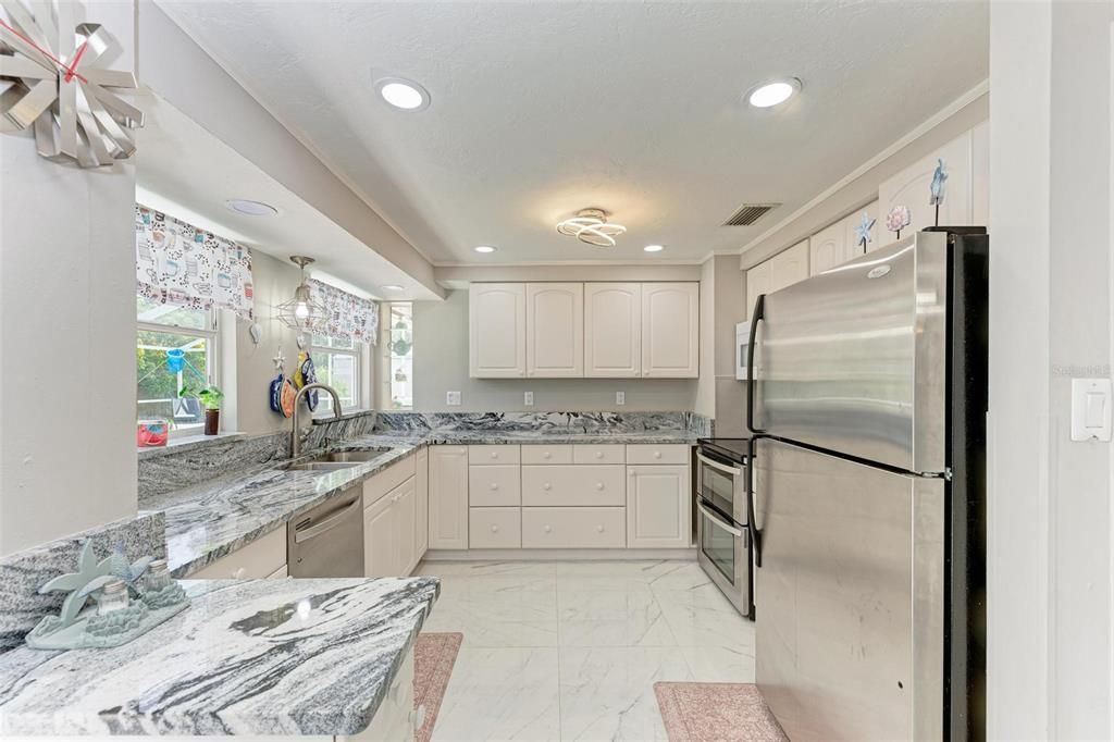 Interior, Kitchen, Marble, Recessed Lighting, Stainless Steel Appliances