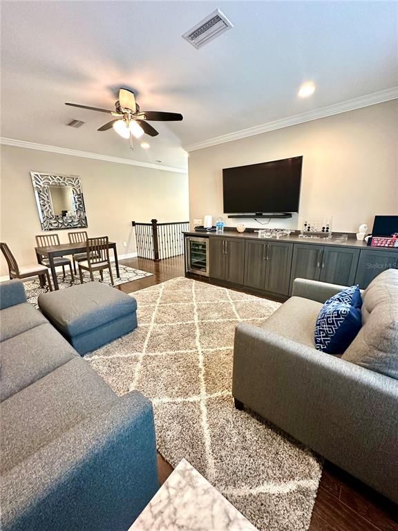 Dining room, Interior, Living room, Recessed Lighting, Wood Texture Flooring
