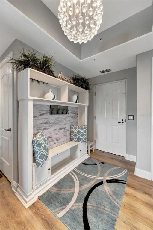 Chandelier, Interior, Wood Texture Flooring