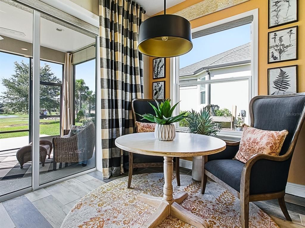 Dining room, Interior, Pendant Lights, Sun Room, Wood Texture Flooring