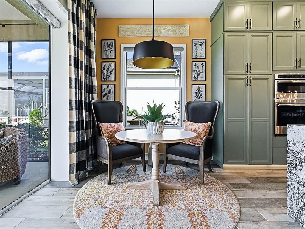 Dining room, Interior, Pendant Lights, Wood Texture Flooring