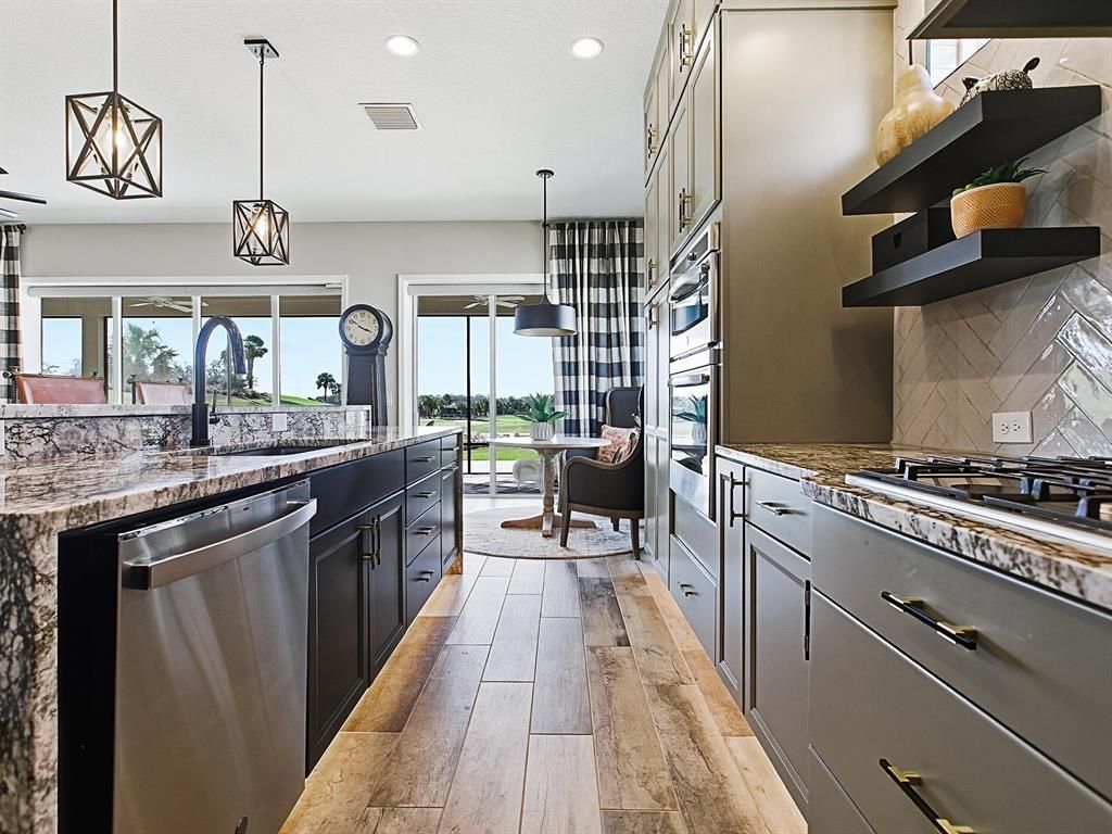 Interior, Kitchen, Pendant Lights, Recessed Lighting, Wood Texture Flooring