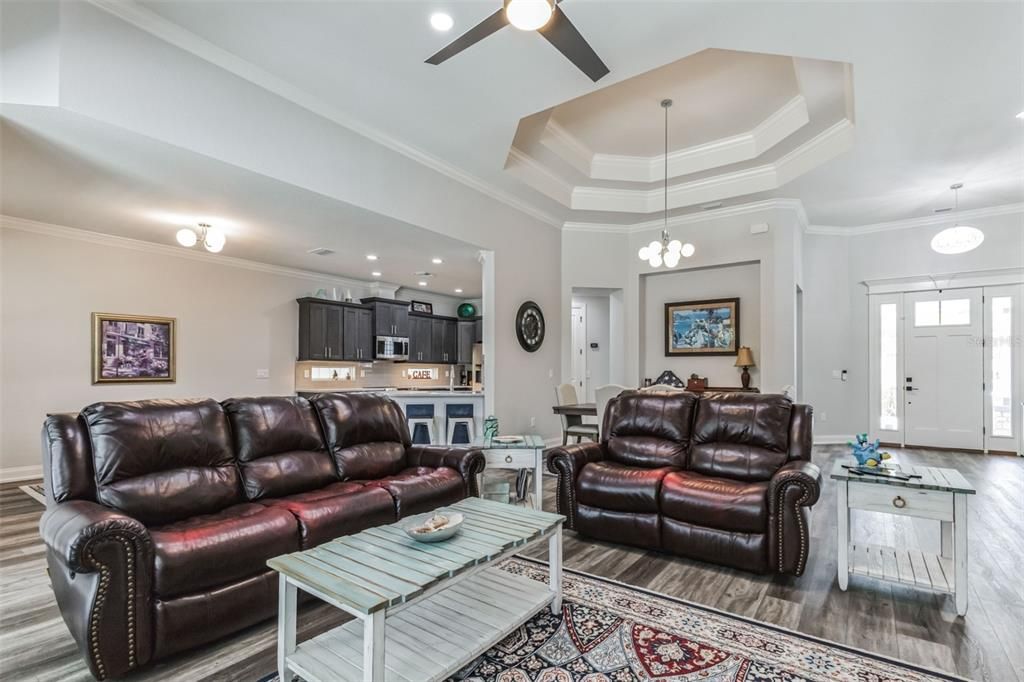 Interior, Kitchen, Living room, Pendant Lights, Recessed Lighting, Wood Texture Flooring