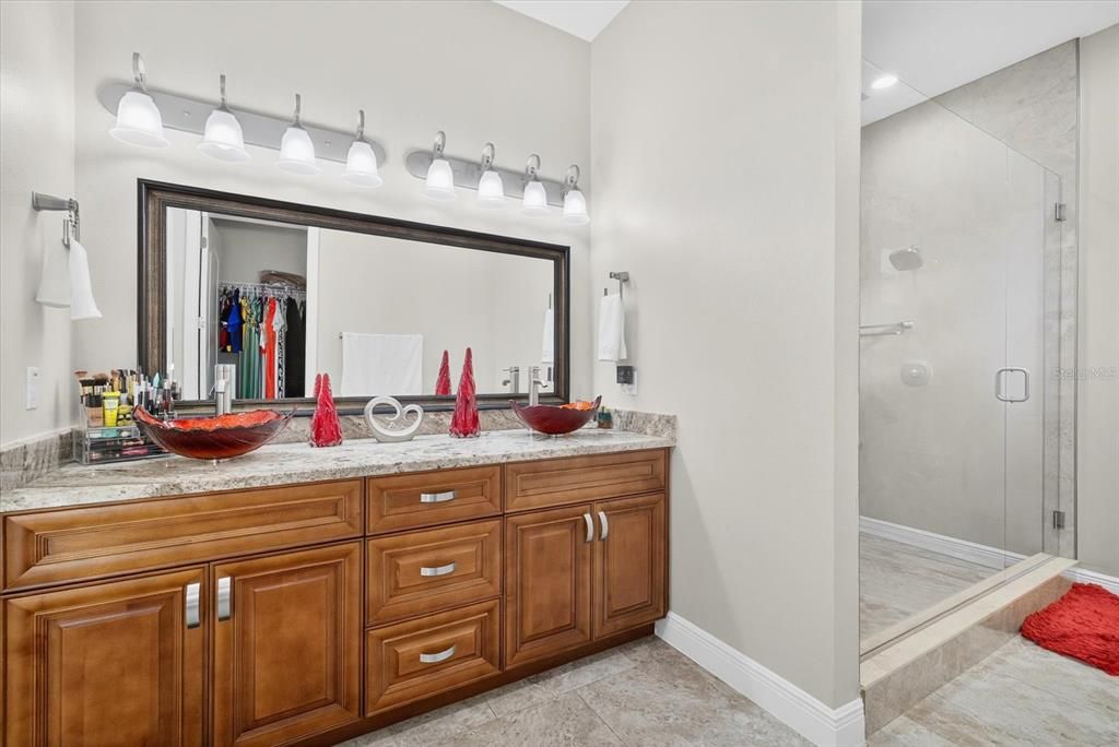 Bathroom, Dual Sink Vanities, Glass Shower, Interior, Recessed Lighting