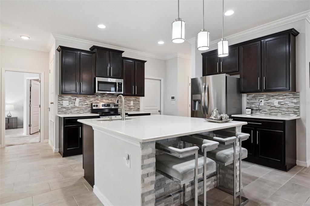 Interior, Kitchen, Pendant Lights, Recessed Lighting, Stainless Steel Appliances