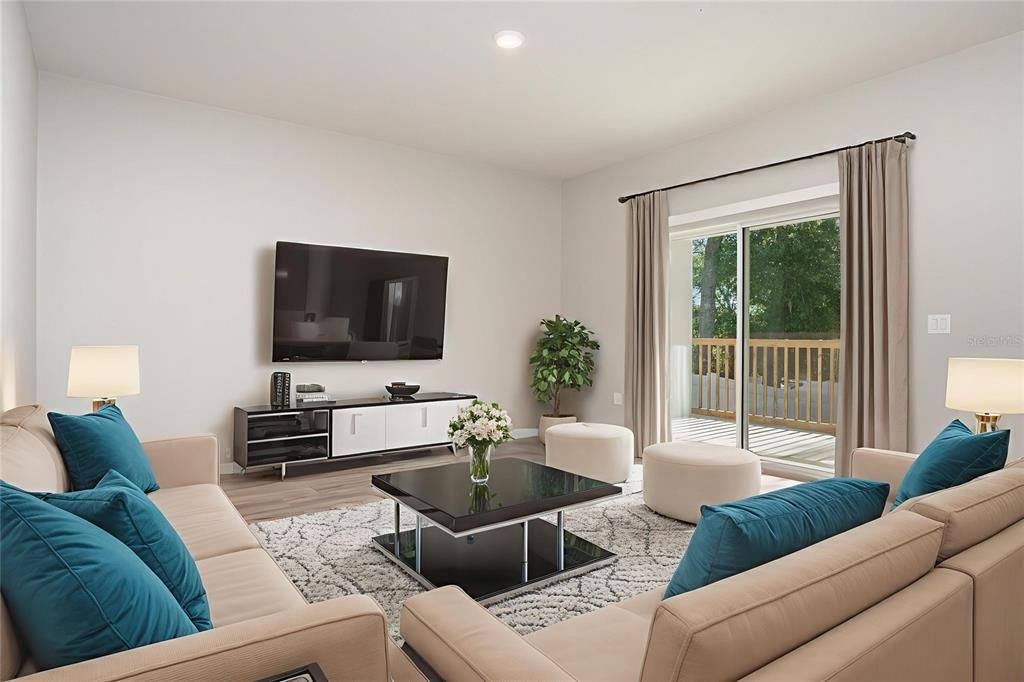 Interior, Living room, Recessed Lighting, Wood Texture Flooring