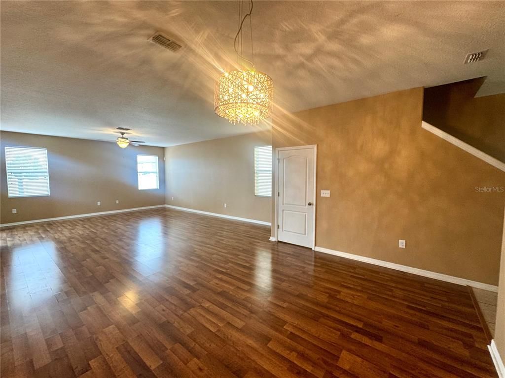 Chandelier, Empty room, Interior, Wood Texture Flooring