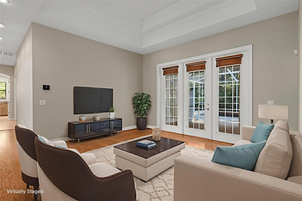 Interior, Living room, Recessed Lighting, Wood Texture Flooring