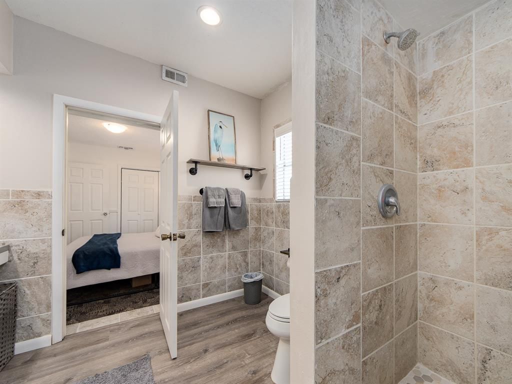 Bathroom, Interior, Recessed Lighting, Wood Texture Flooring