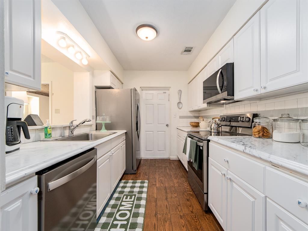 Interior, Kitchen, Stainless Steel Appliances, Wood Texture Flooring