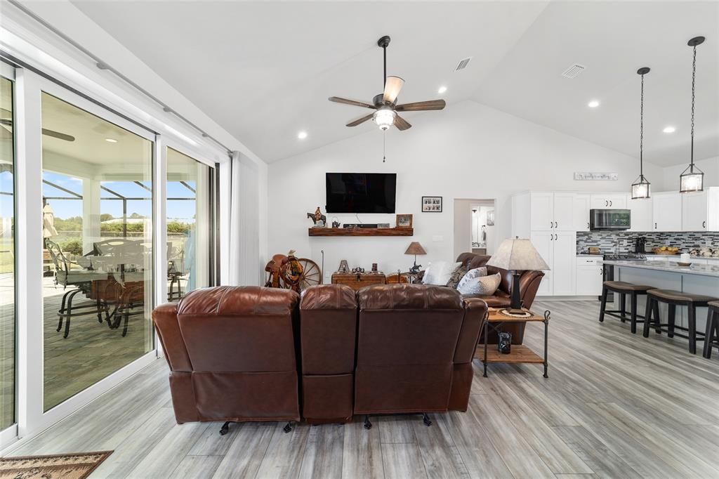 Dining room, Interior, Kitchen, Living room, Pendant Lights, Recessed Lighting, Wood Texture Flooring