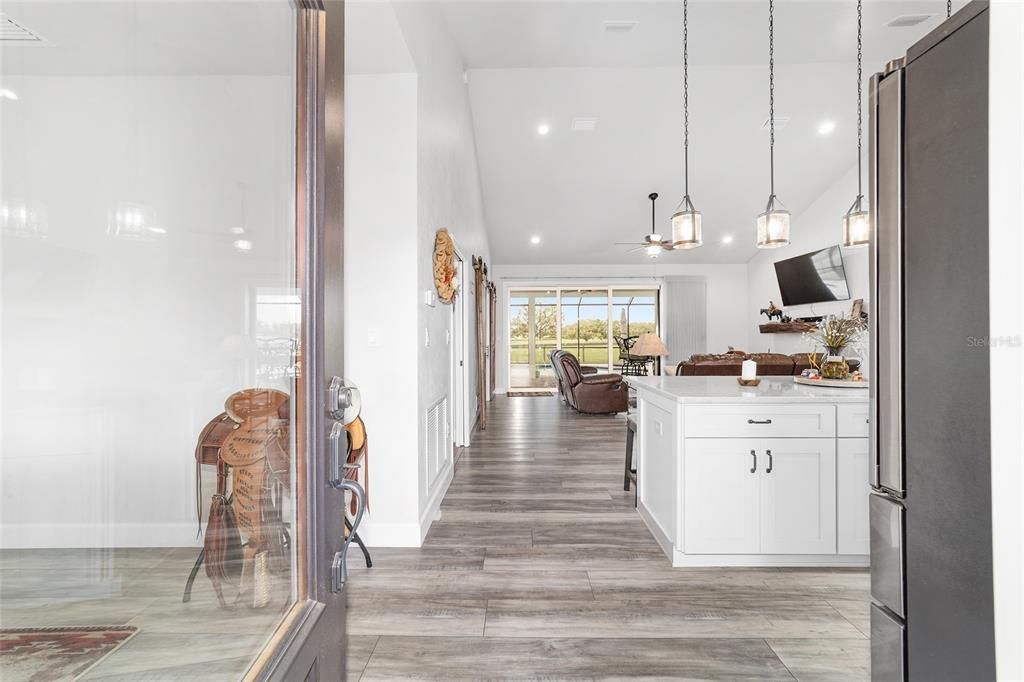 Interior, Kitchen, Pendant Lights, Recessed Lighting, Wood Texture Flooring
