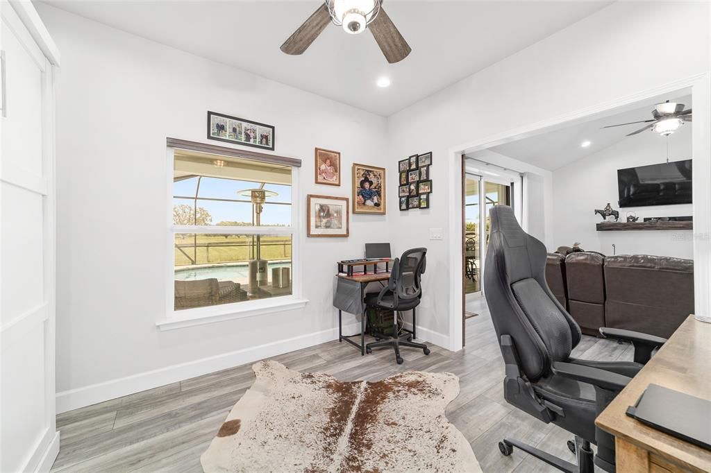 Home Office, Interior, Recessed Lighting, Wood Texture Flooring