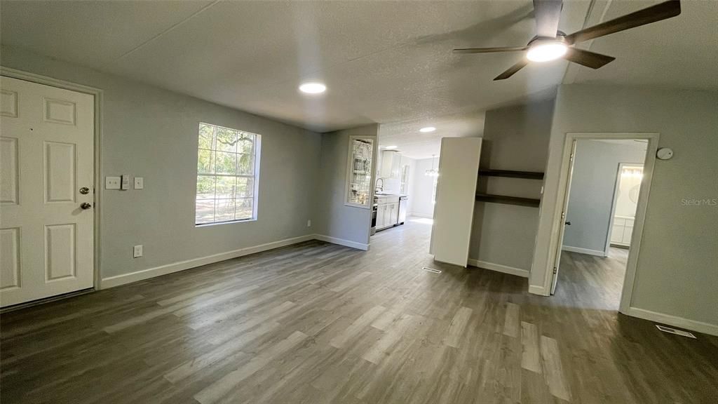 Empty room, Interior, Recessed Lighting, Wood Texture Flooring