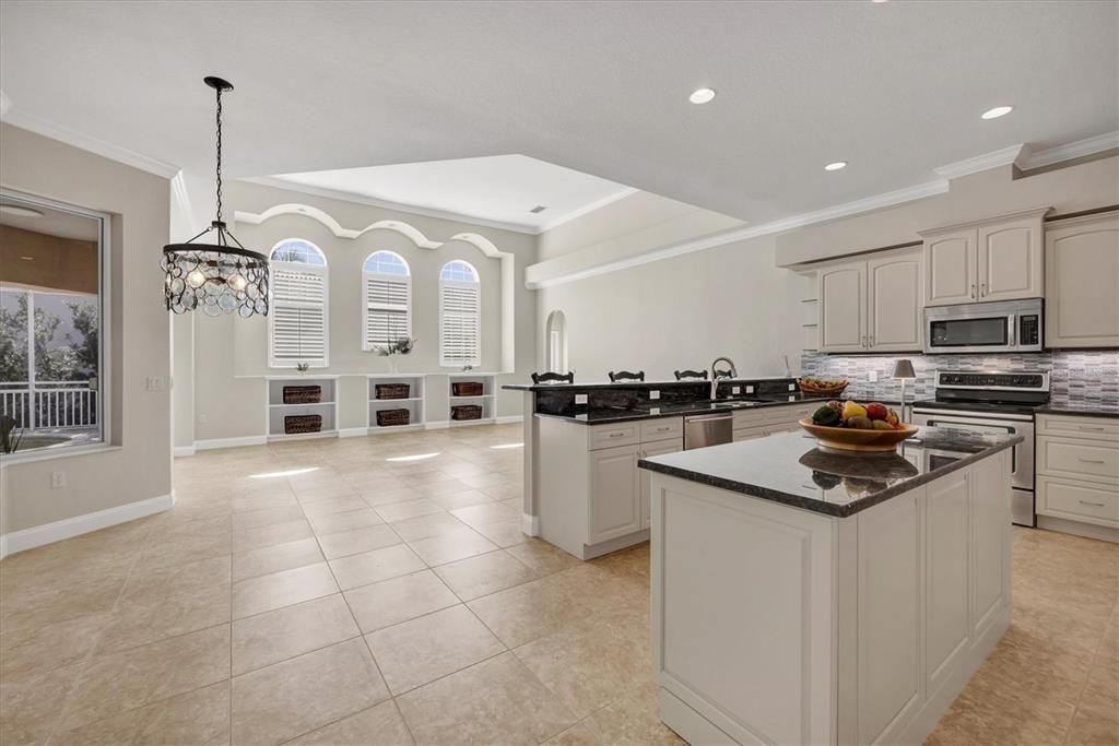 Chandelier, Interior, Kitchen, Pendant Lights, Recessed Lighting, Stainless Steel Appliances
