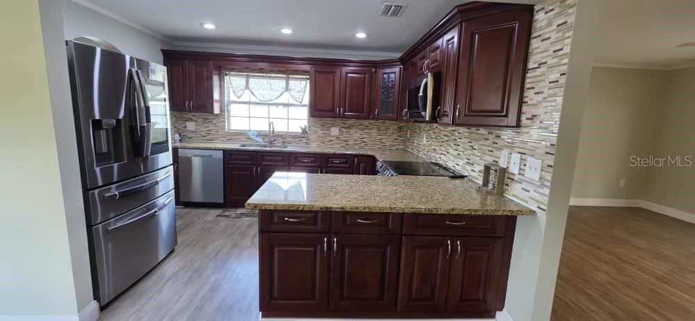 Interior, Kitchen, Recessed Lighting, Wood Texture Flooring