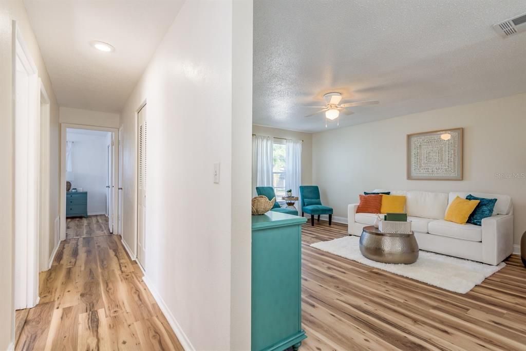 Interior, Living room, Recessed Lighting, Wood Texture Flooring