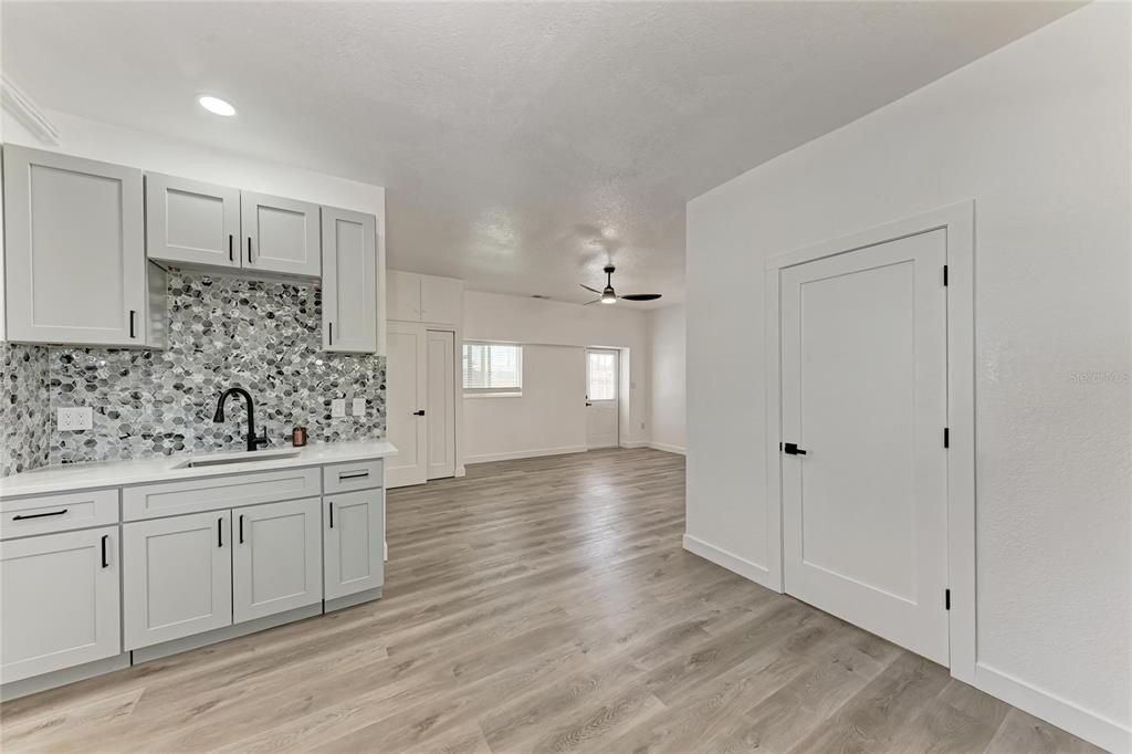 Interior, Kitchen, Recessed Lighting, Wood Texture Flooring