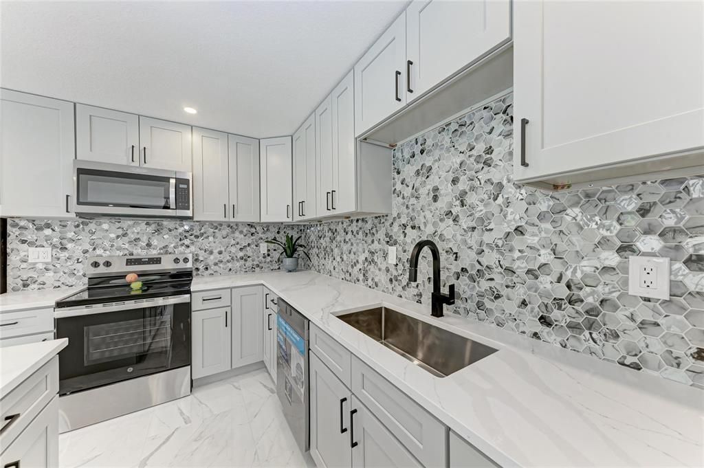 Interior, Kitchen, Marble, Recessed Lighting, Stainless Steel Appliances