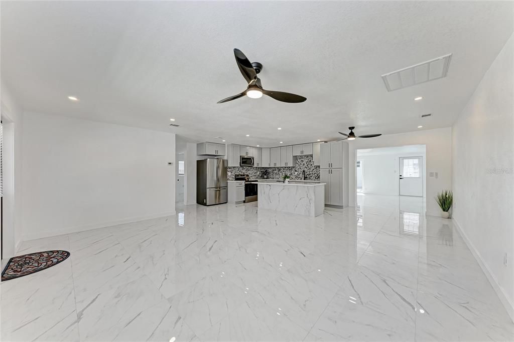 Interior, Kitchen, Marble, Recessed Lighting, Stainless Steel Appliances