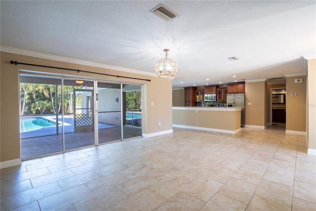 Chandelier, Empty room, Interior, Kitchen, Recessed Lighting