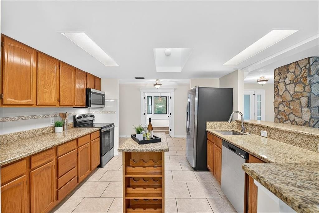 Interior, Kitchen, Stainless Steel Appliances, Stone Walls