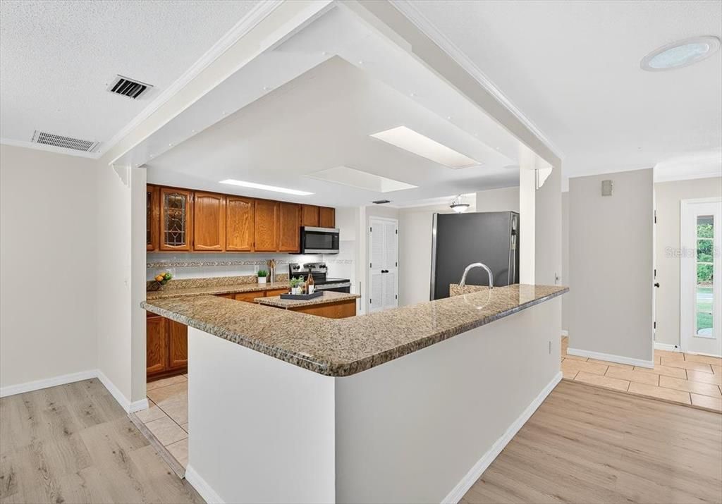 Interior, Kitchen, Recessed Lighting, Wood Texture Flooring