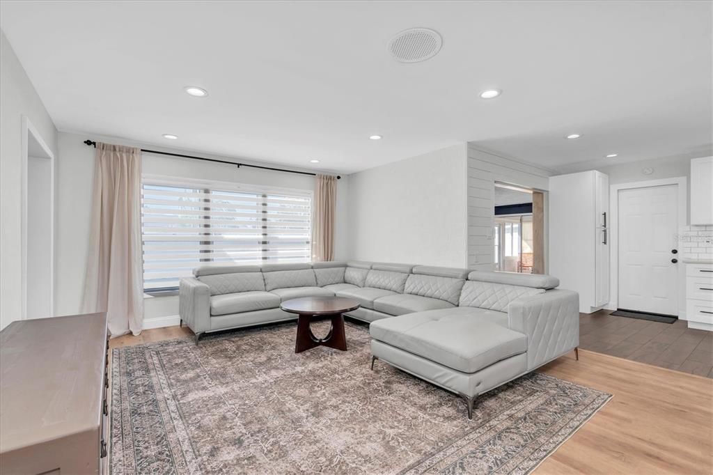 Interior, Living room, Recessed Lighting, Wood Texture Flooring