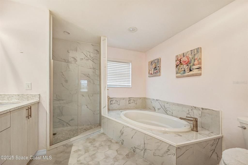 Bathroom, Glass Shower, Interior, Marble Walls, Recessed Lighting