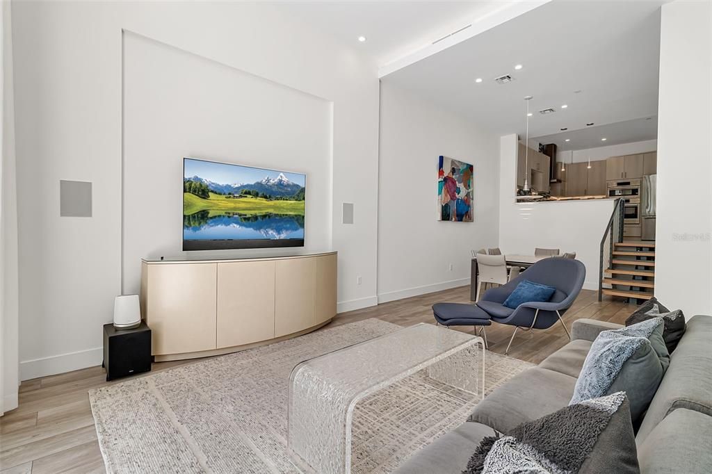 Interior, Kitchen, Living room, Recessed Lighting, Stainless Steel Appliances, Wood Texture Flooring