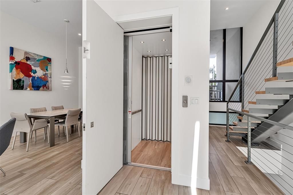 Dining room, Interior, Recessed Lighting, Wood Texture Flooring