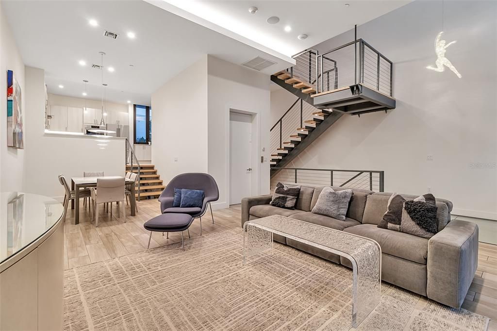 Dining room, Interior, Kitchen, Living room, Pendant Lights, Recessed Lighting, Wood Texture Flooring