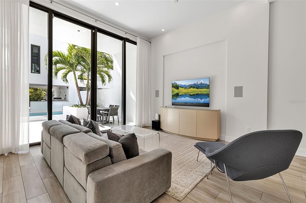 Interior, Living room, Recessed Lighting, Wood Texture Flooring