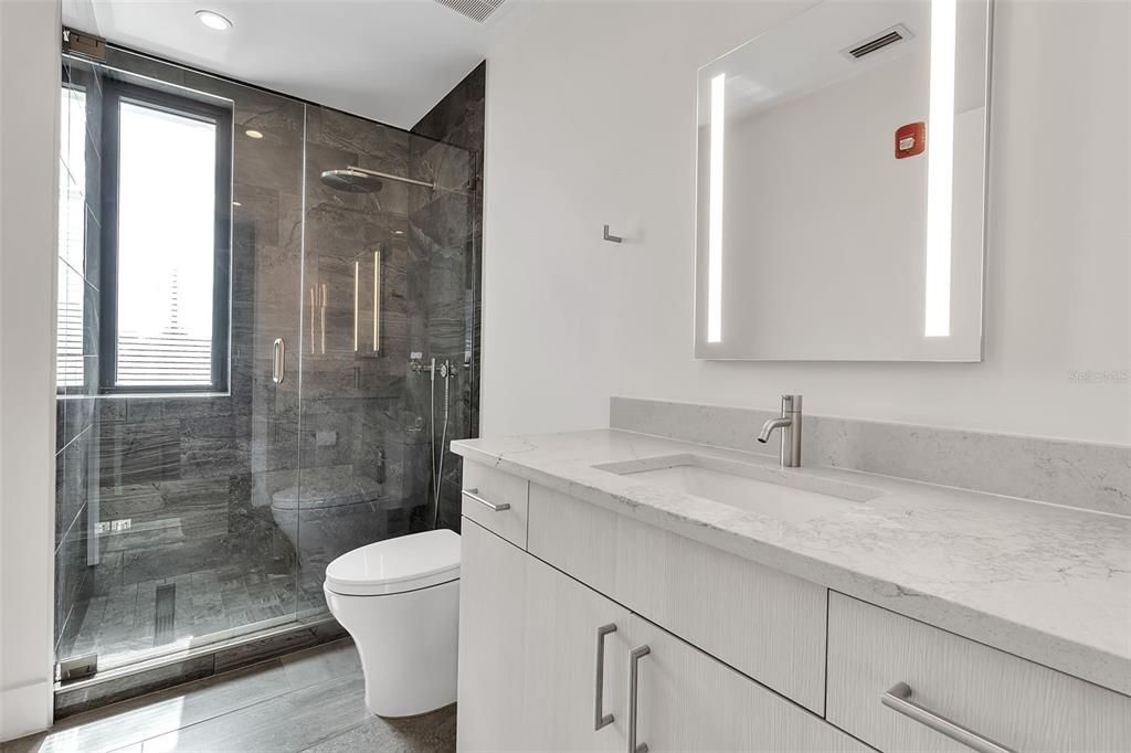 Bathroom, Glass Shower, Interior, Recessed Lighting