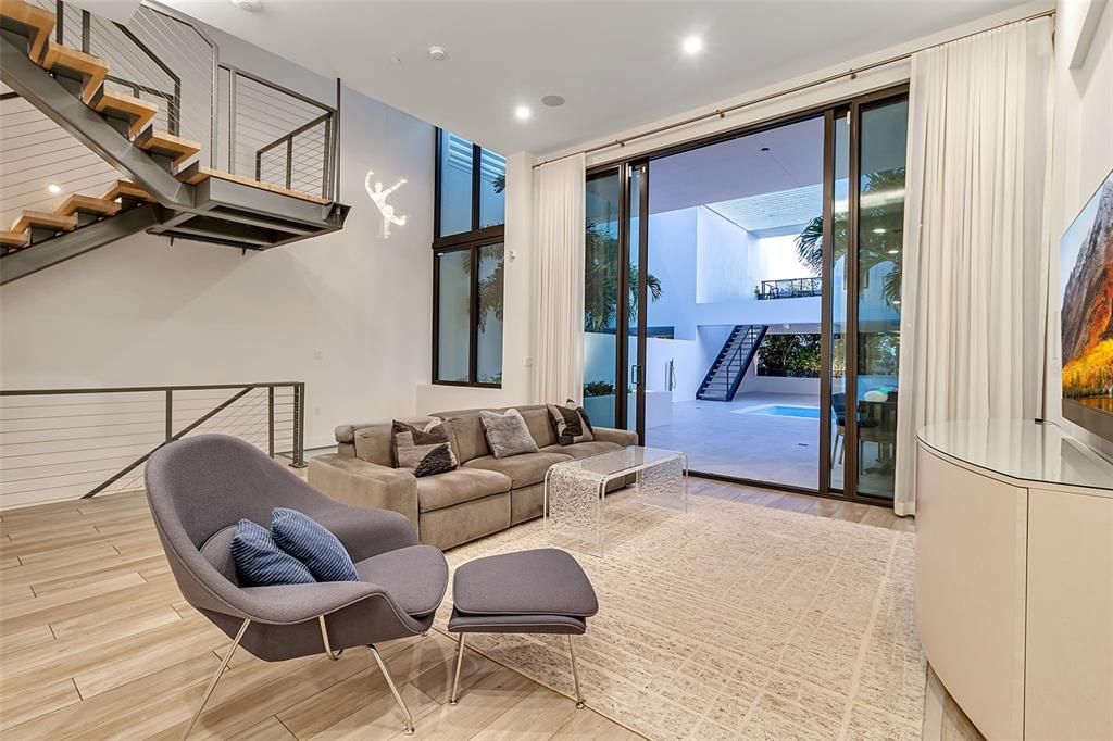 Interior, Living room, Recessed Lighting, Wood Texture Flooring