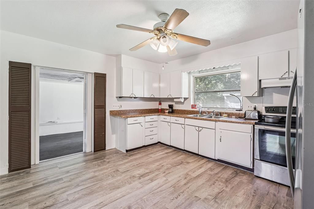Interior, Kitchen, Stainless Steel Appliances, Wood Texture Flooring