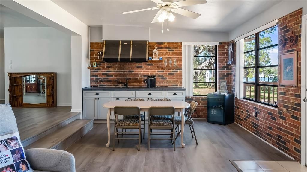 Dining room, Interior, Stone Walls, Wood Texture Flooring