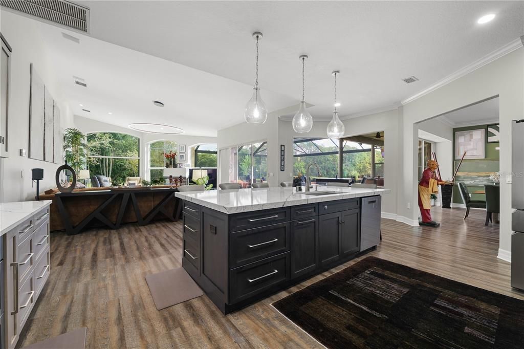 Interior, Kitchen, Pendant Lights, Recessed Lighting, Wood Texture Flooring