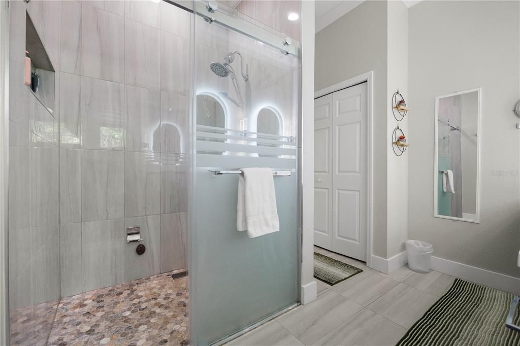 Bathroom, Glass Shower, Interior, Recessed Lighting