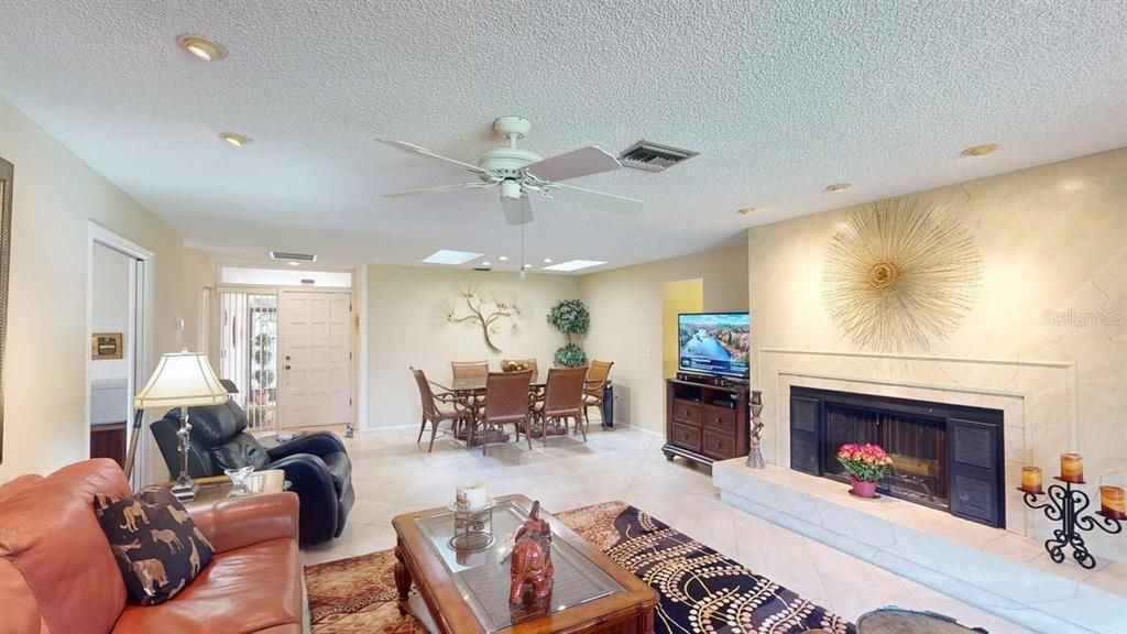 Dining room, Fireplace, Interior, Living room, Recessed Lighting