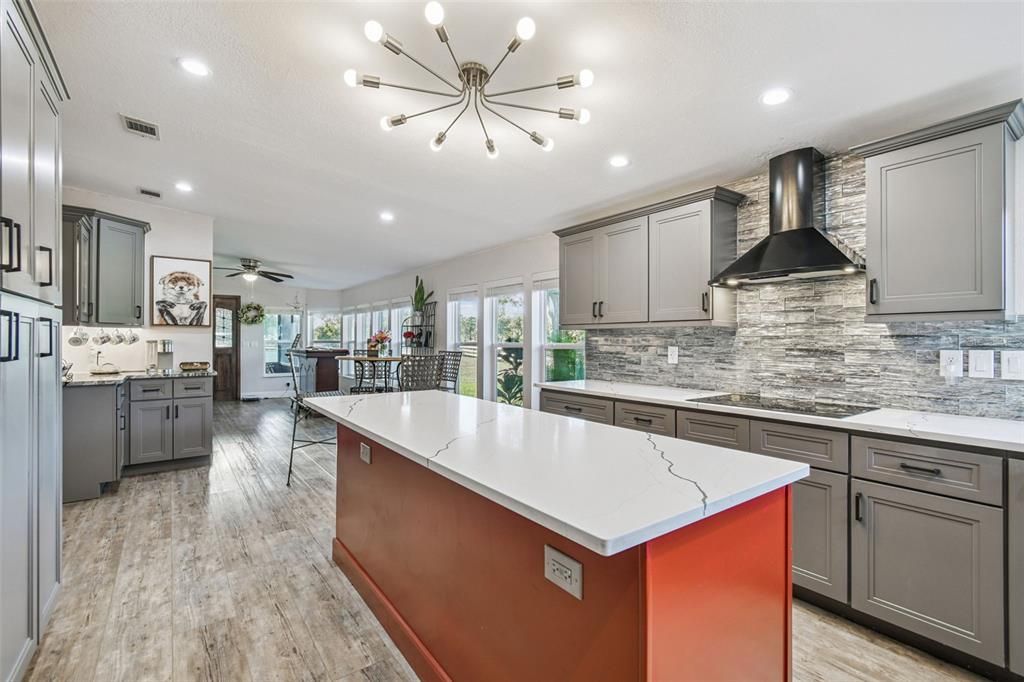 Interior, Kitchen, Pendant Lights, Recessed Lighting, Wood Texture Flooring