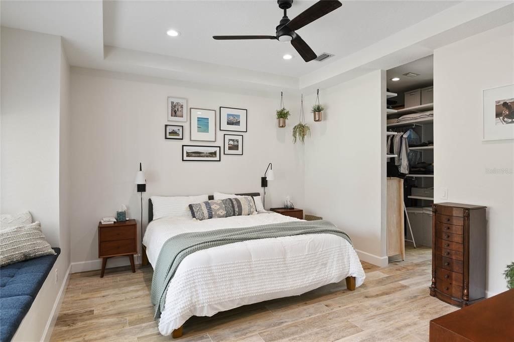 Bedroom, Interior, Recessed Lighting, Wood Texture Flooring