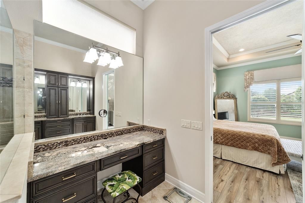 Bathroom, Bedroom, Dual Sink Vanities, Glass Shower, Interior, Recessed Lighting, Wood Texture Flooring