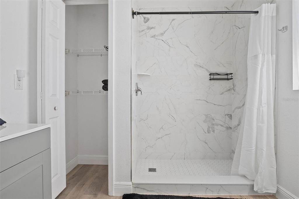 Bathroom, Interior, Marble Walls, Wood Texture Flooring