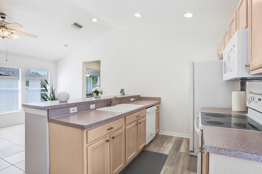 Interior, Kitchen, Recessed Lighting, Wood Texture Flooring