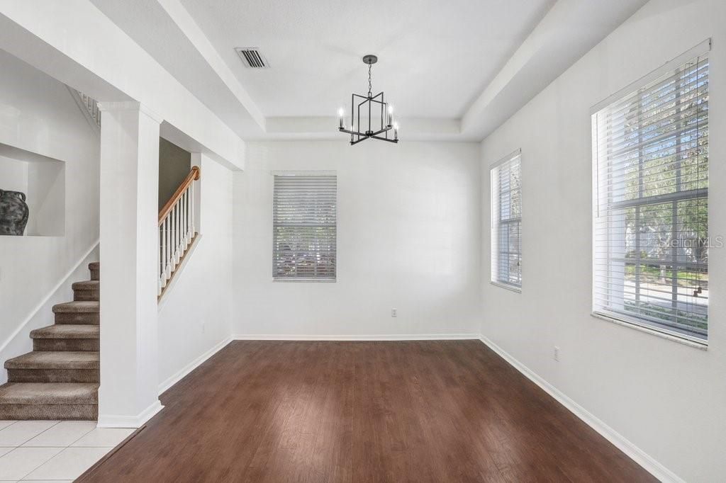 Empty room, Interior, Pendant Lights, Wood Texture Flooring