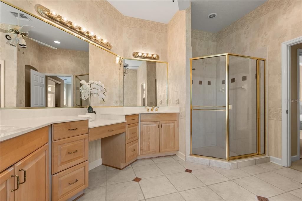 Bathroom, Dual Sink Vanities, Glass Shower, Interior, Recessed Lighting